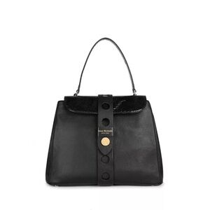 ISAAC MIZRAHI OLIVIA SATCHEL IN SOLID BLACK PEBBLED LEATHER.